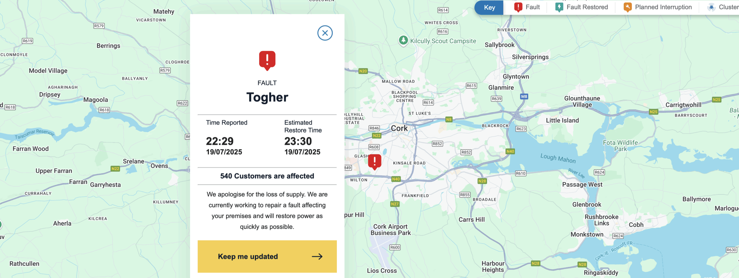 Power Outage Affects 540 Customers in Togher Area