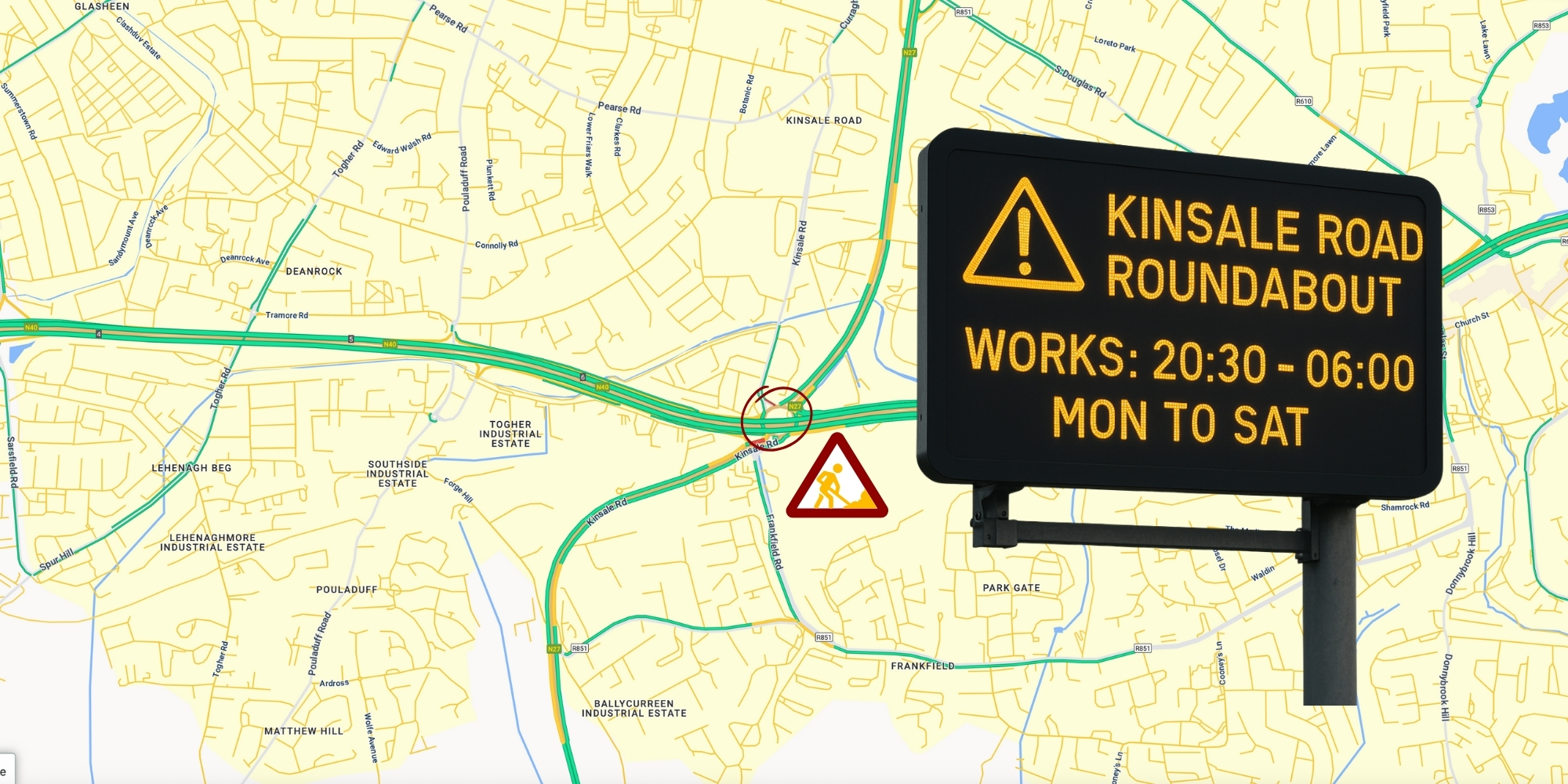 N40 Kinsale Road Roundabout Night Works Begin Tuesday