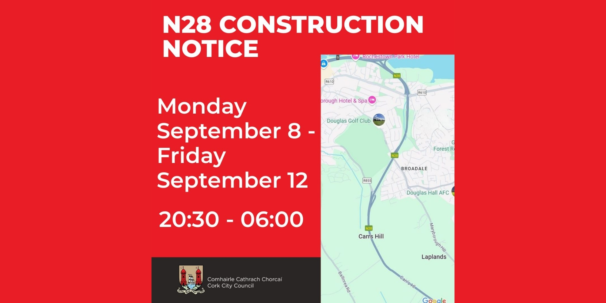 N28 Overnight Roadworks at Carr's Hill Scheduled for Next Week
